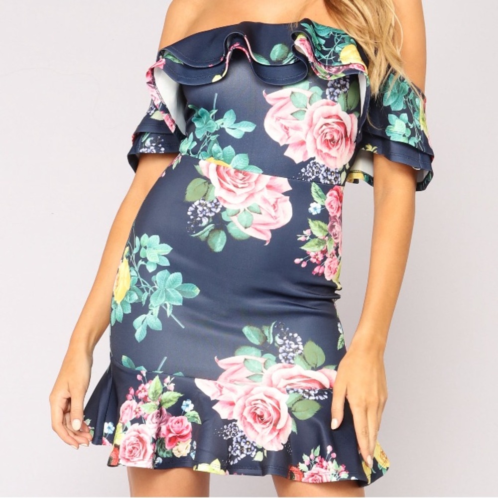 Off the shoulder floral ruffle dress